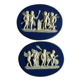 Antique 18th Century English George III Wedgwood Oval Wall Plaques - A Pair For Sale
