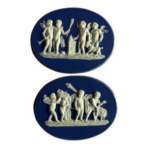 Antique 18th Century English George III Wedgwood Oval Wall Plaques - A Pair