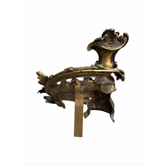 Antique French Rococo Revival Bronze Chenets Andirons – Pair For Sale - Image 10 of 11