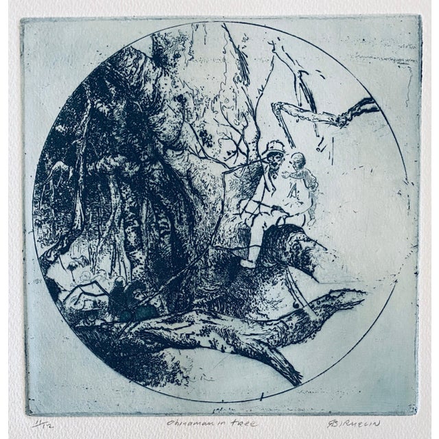 Robert A. Birmelin, Chinese Man In Tree, American Modernist Abstract Etching For Sale