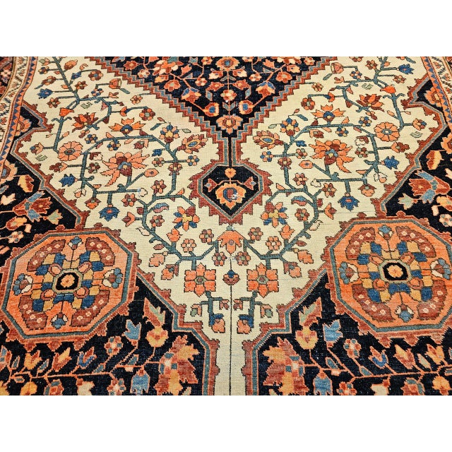 19th Century Persian Farahan Sarouk Rug, Hand-Knotted Wool, Floral Medallion Pattern, Ivory & Blue, 5x7 For Sale - Image 16 of 17