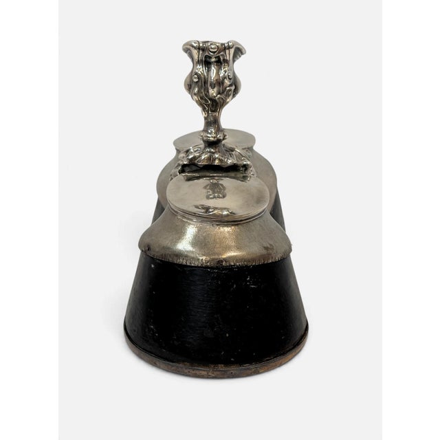 Black Antique Edwardian Sterling Silver Double Horse Hoof Inkwell Desk Stand For Sale - Image 8 of 15