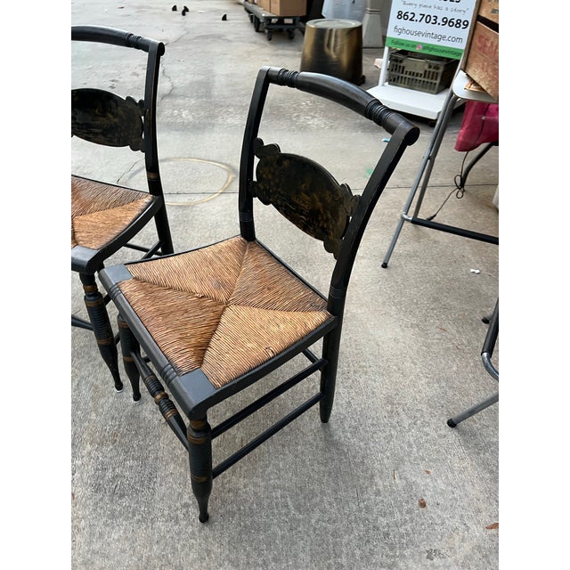Up for consideration is a beautiful pair of black Italian rush chairs. These would look lovely in your home and they are a...