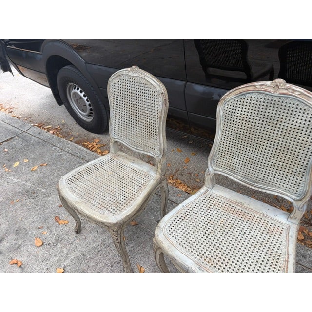 Set of 6 Antique French Louis XVI Painted Cane Dining Chairs With Cushions For Sale In West Palm - Image 6 of 12