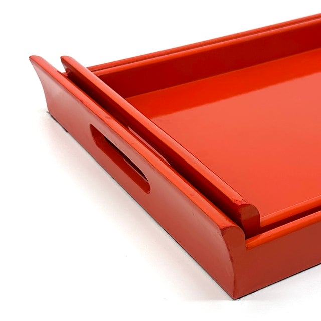Vintage High Gloss Lacquer Red Nesting Trays - Set of 2 For Sale - Image 12 of 17