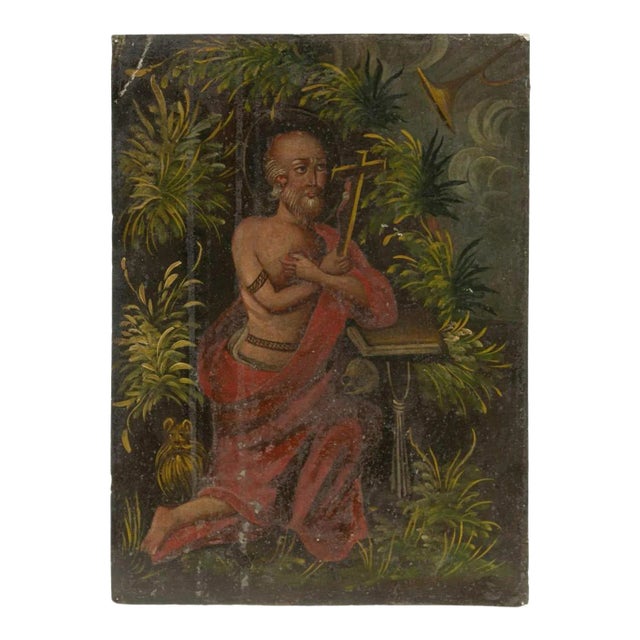 18th/19th Century Spanish Colonial Retablo Oil Painting on Metal For Sale