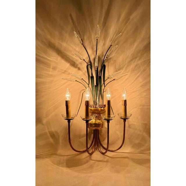 Crystal 4-Arm Wheat Sheaf Wall Sconces from Banci Firenze, Italy, 1980s, Set of 2 For Sale - Image 4 of 17