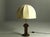 Large table lamp by Temde leuchten mod. 5559. Oak base with fabric shade. Sculptural shape with a pleasant atmosphere of...