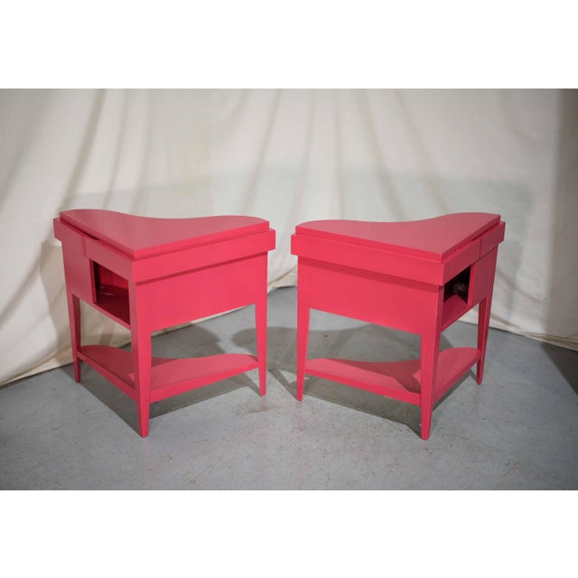 Vintage Triangular Concave Flip-Out Tables in Pink Newly Painted - A Pair For Sale In Chicago - Image 6 of 12