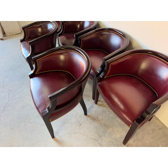 Vintage Hickory Leather Hollywood Regency Style Dining Chairs - Set of 6 For Sale - Image 10 of 17