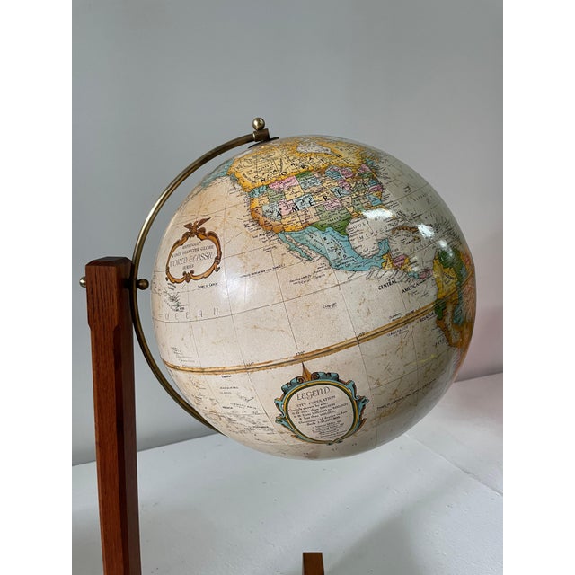 Extremely Rare Cantilevered Style Teak & Brass World Globe For Sale In Miami - Image 6 of 18