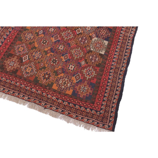 Tribal Soumak Rust/Green Wool Rug - 4'11'' X 8'3'' For Sale - Image 4 of 10