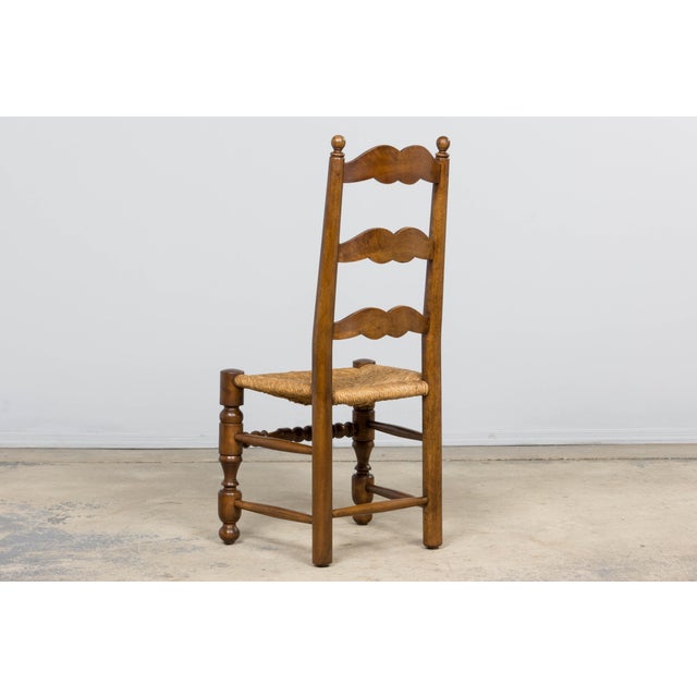 Antique French Provincial Ladder Back Walnut Dining Chairs W/ Rush Seats – Set of 6 For Sale - Image 15 of 18
