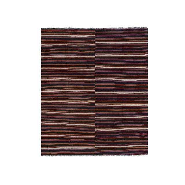 Mid-Century Modern Striped Turkish Kilim Rug 9'1'' X 11'1'' For Sale - Image 3 of 11