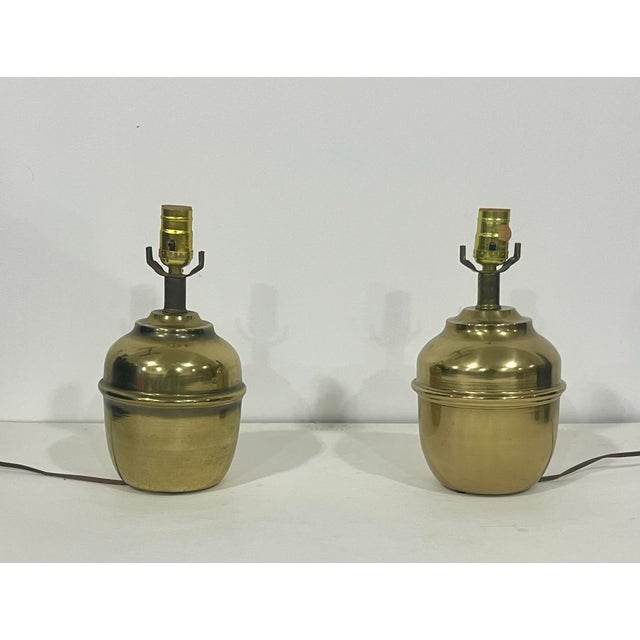 Metal Pair of Vintage Brass Capsule Table Lamps With Black Shades For Sale - Image 7 of 8