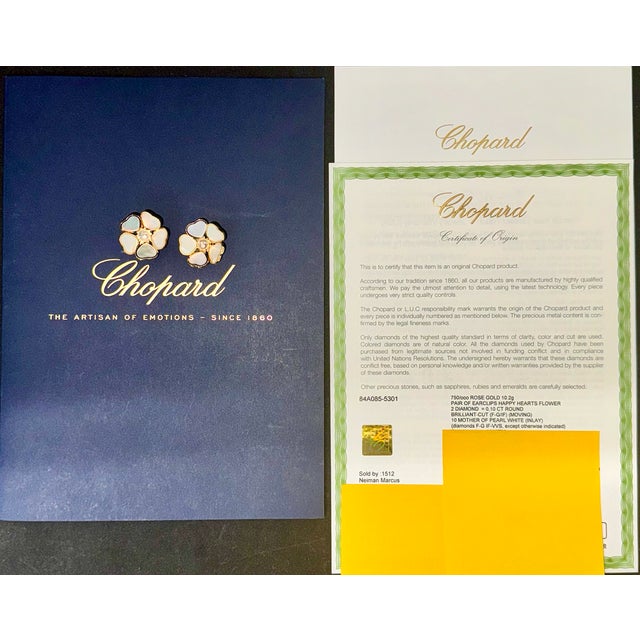 Late 20th Century Pair of Chopard Happy Hearts Flowers Diamond Mother of Pearl 18k Rose Gold Earrings For Sale - Image 15 of 15