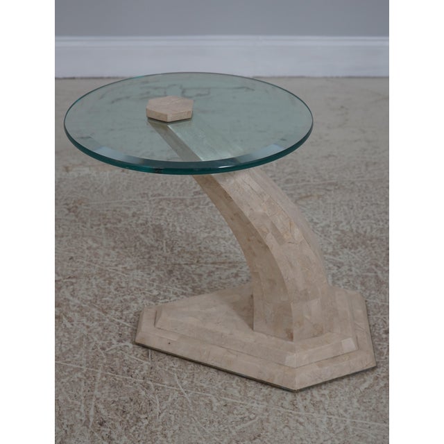 Age: Approx: 20 Years Old Details: Beveled Glass Top Quality Construction Tessallated Marble Overlay Base Offered @...