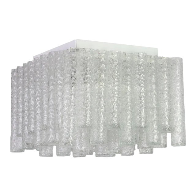 German Murano Ice Glass Tubes Flushmount by Doria, 1960s For Sale