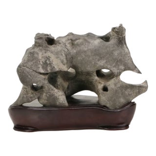 17th Century Chinese Scholar Stone Rock on Wood Stand For Sale