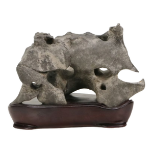 17th Century Chinese Scholar Stone Rock on Wood Stand