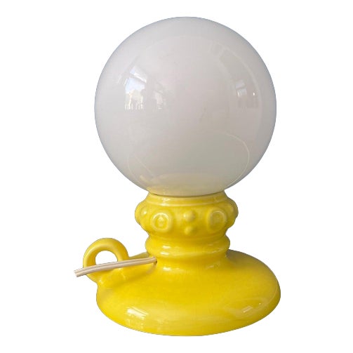 Yellow Ceramic Table Lamp with Glass Shade, West Germany For Sale