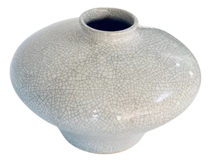 French Art Deco White Crackled Ceramic Vase, 1940s