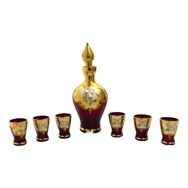 Vintage Murano Glass Liquor Service, 1980s, Set of 7 For Sale