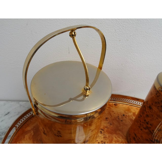 Italian Walnut Serving Set Including Tray, Ice Bucket, Thermos and Coasters, 1970s, Set of 4 For Sale - Image 18 of 18
