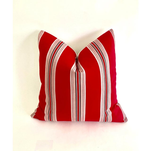 In a rare red color way, vintage French cotton ticking features on the face of these pillows with a natural French woven...