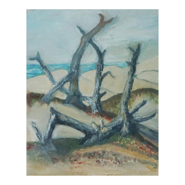Driftwood on the Beach, Mid Century Coastal Landscape by Genevieve Rogers For Sale