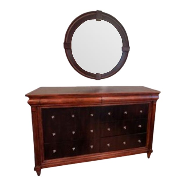 Drexel Heritage Large Dresser and Matching Round Mirror For Sale