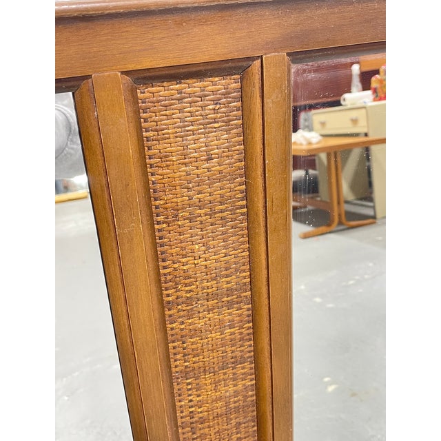 Large Vintage Mid Century Modern Mirror | Walnut Rattan Mirror C. 1960's For Sale In New York - Image 6 of 6