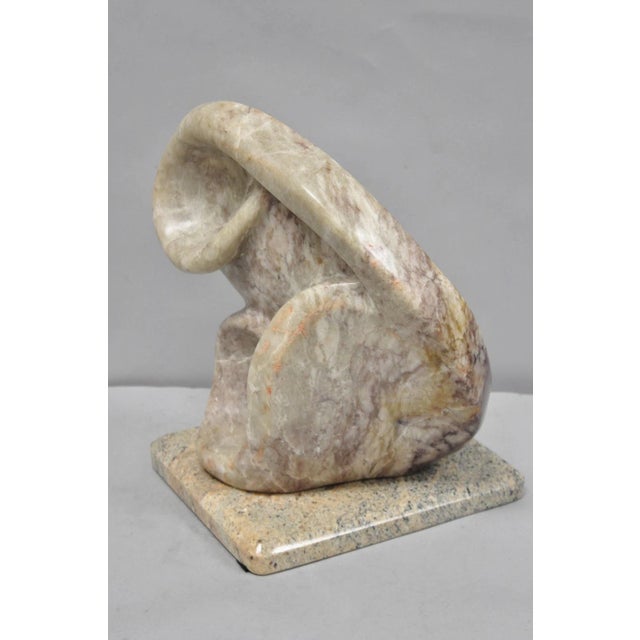 Traditional Vintage Seymour Shuren Modernist Pink Carved Marble Abstract Figure Sculpture For Sale - Image 3 of 18