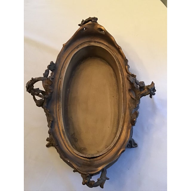 Antique Art Nouveau Metal Jardinière Planter Centerpiece, Cupid & Berry Vining Motif, Signed De Meyer, Removable Liner Included For Sale - Image 9 of 12