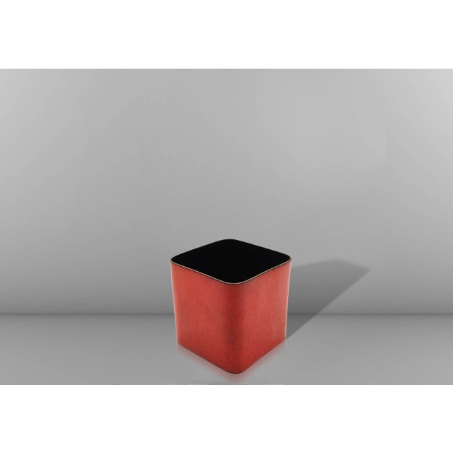 Square base vase in orange enameled copper, for Smalti De Poli Padova 1950s. Signature present under the base. De Poli is...