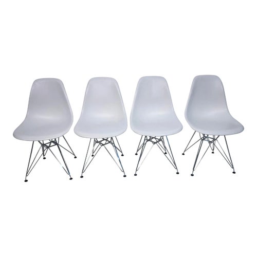 1980s Eames for Knoll Four Molded White Plastic Chairs With Eiffel