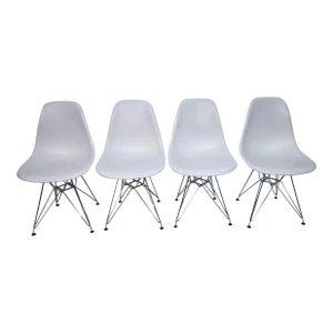 1980s Eames for Knoll Four Molded White Plastic Chairs With Eiffel Tower Bases - Set of 4