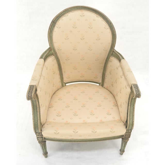 Paint Decorated Painted Olive Green Carved Ballon Back Arm Chair MINT For Sale - Image 6 of 11