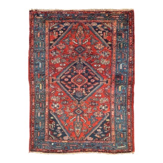 Antique Persian Hamadan Rug With Colorful Geometric Medallion Design For Sale