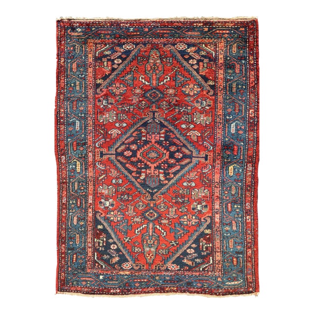 Antique Persian Hamadan Rug With Colorful Geometric Medallion Design For Sale