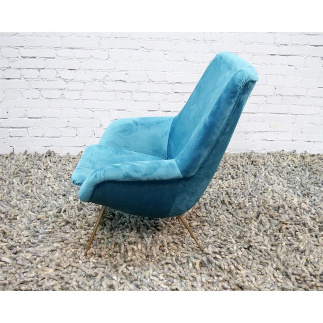 Blue French Plush Armchair, 1950s For Sale - Image 8 of 14