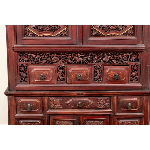 19th Century Carved Chinese Wedding Cabinet For Sale - Image 13 of 18