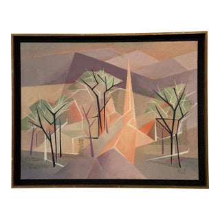 1970s Mimi Coppertone titled “early spring-snow shower” Landscape Oil Painting For Sale