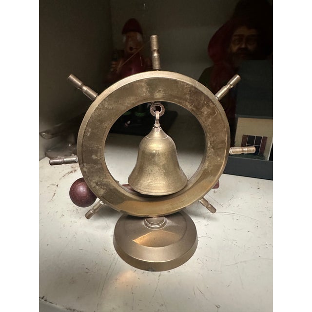 1970s Vintage Ships Wheel Bell Made of Brass With Wooden Striker For Sale - Image 5 of 8