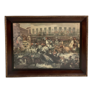 Antique Lithograph by Thomas Benecke, Sleighing in New York, 1855 Framed