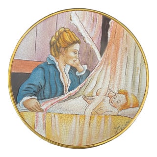1977 Vincente Tiziano Italian Art Pottery Mother & Child Wall Plate For Sale