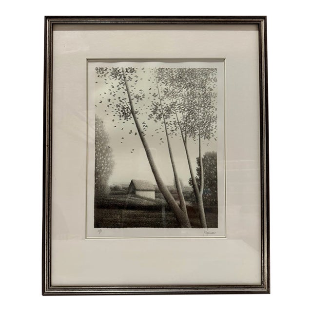 Late 20th Century Robert Kipniss Signed Ap Black & White Landscape Lithograph Framed For Sale