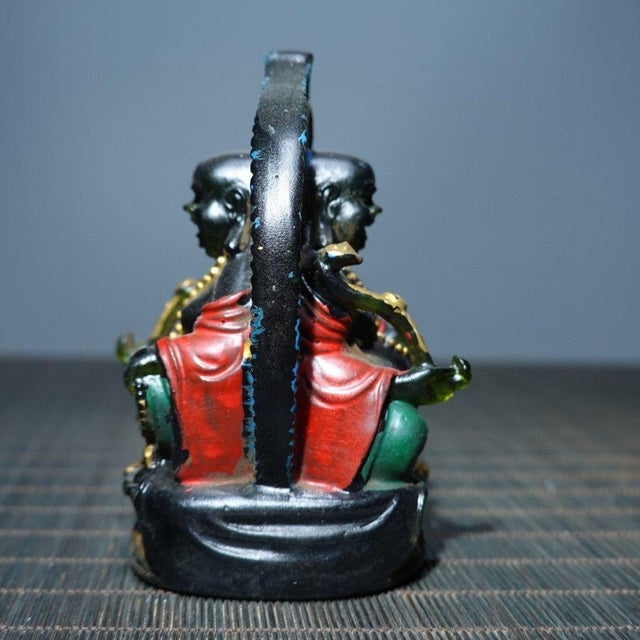 Art Deco Vintage Painted Glass Maitreya Buddha With Halos, Double-Sided For Sale - Image 3 of 9