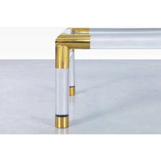 Mid-Century Modern Vintage Italian Modernist Lucite and Brass Coffee Table, 1970s For Sale - Image 3 of 12