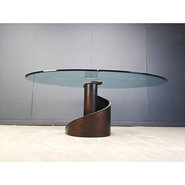 Gold Brutalist Glass and Bronze Dining Table attributed to Barilone for Roche Bobois, 1990s For Sale - Image 8 of 16